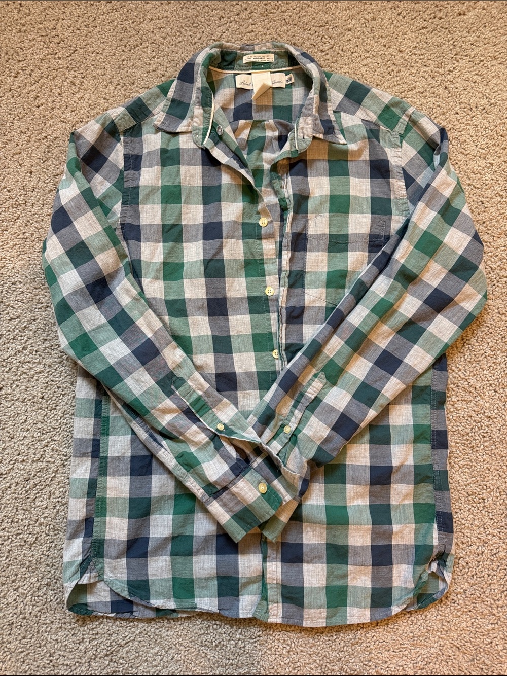 H&M Casual Green & Blue Plaid Button-Up Shirt